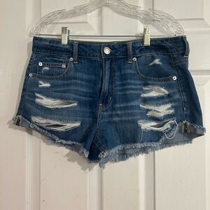 Distressed Denim Blue Shorts